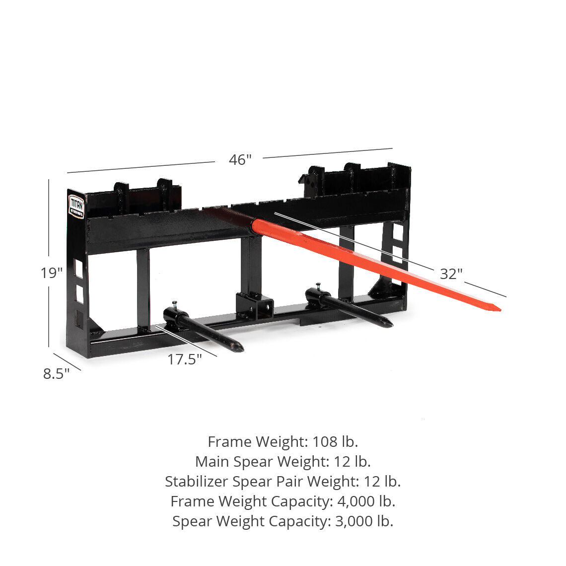 Economy Series Hay Frame Attachment | 32" Main Spear + 17.5" Stabilizers - view 9