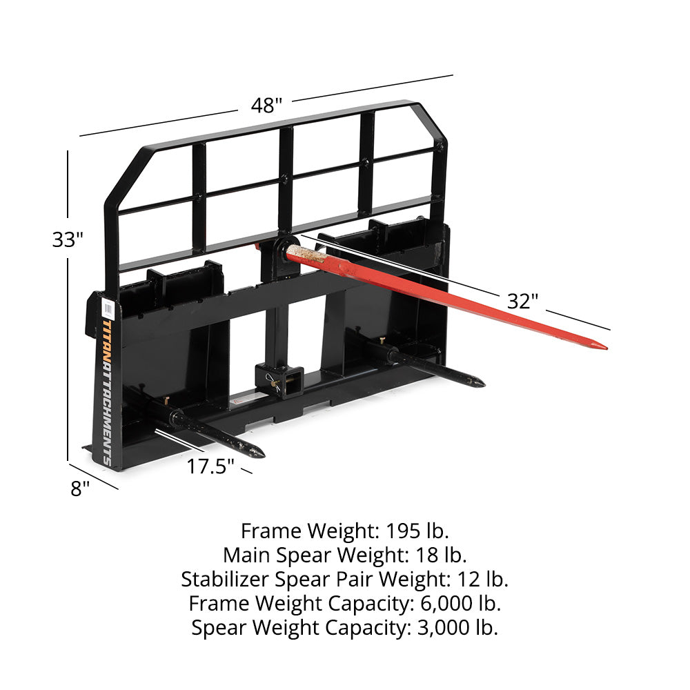 Pro Series Hay Frame Attachment | 32" Main Spear + 17.5" Stabilizers