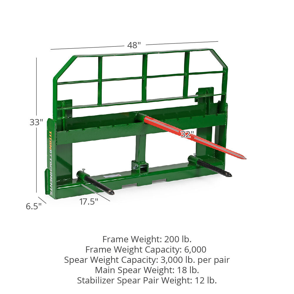 Pro Series Hay Frame Attachment, Fits John Deere Tractors | 32" Main Spear + 17.5" Stabilizers - view 9