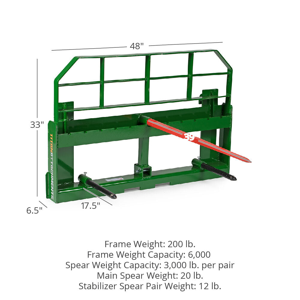 Pro Series Hay Frame Attachment, Fits John Deere Tractors | 39" Main Spear + 17.5" Stabilizers - view 18