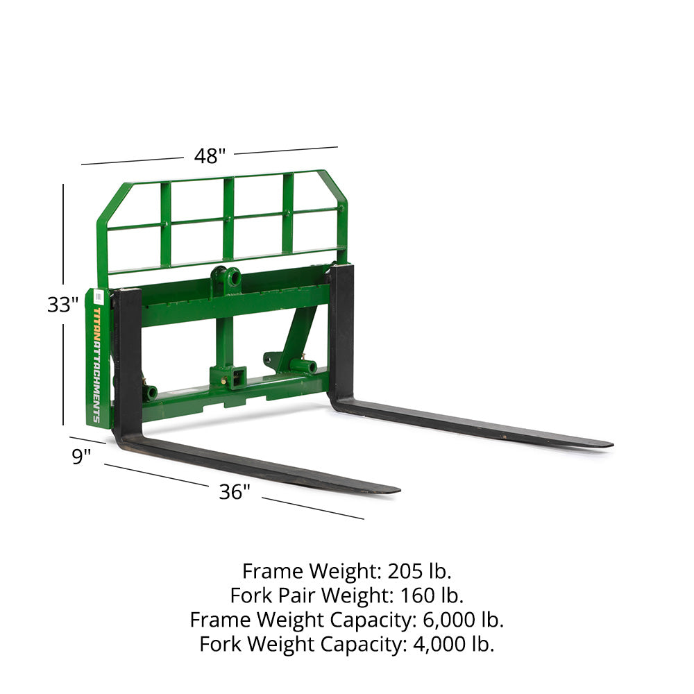 Pro Series Global Euro Pallet Fork Frame, Fits John Deere Tractors | Frame + 36" Blades