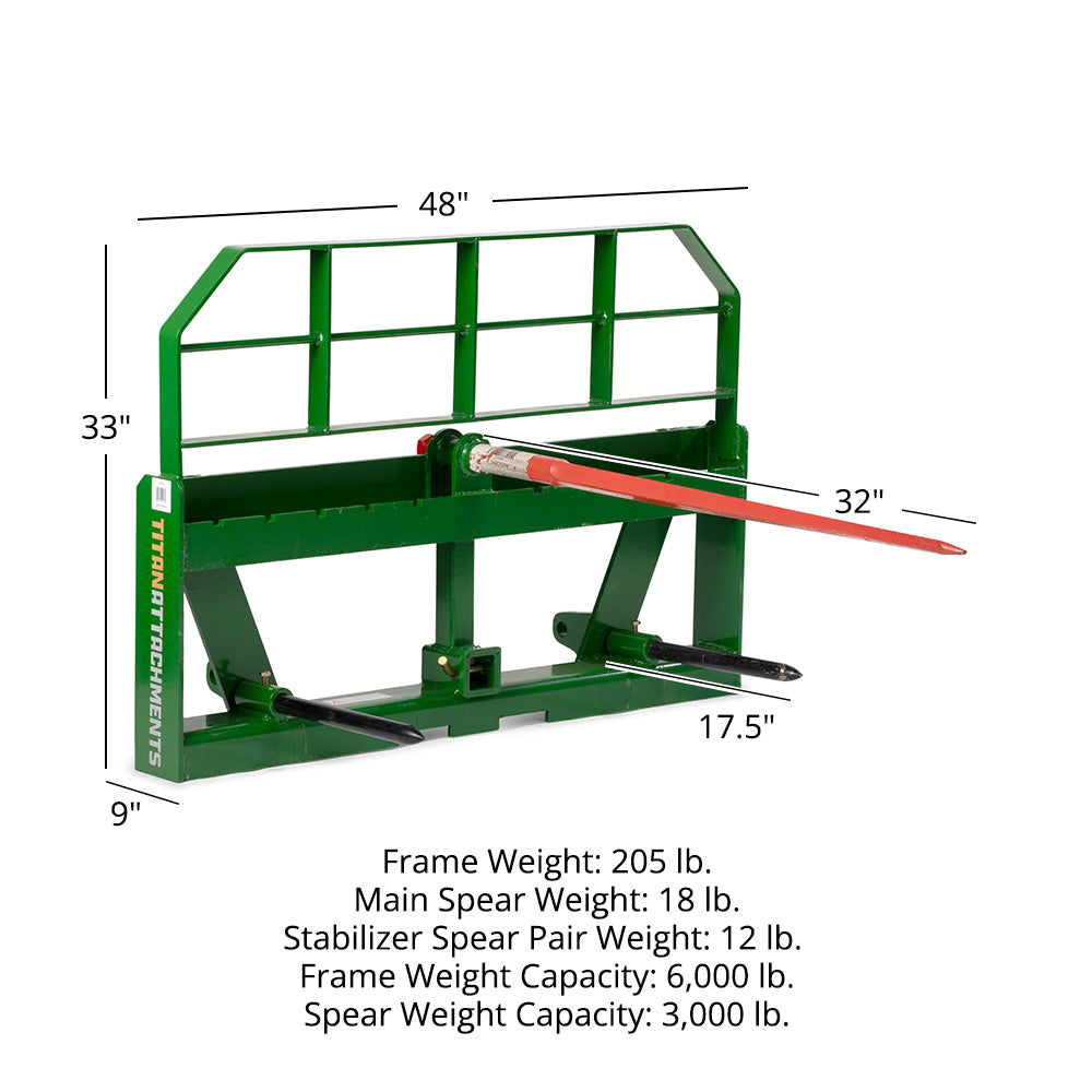 Pro Series Global Euro Hay Frame Attachment, Fits John Deere Tractors | 32" Main Spear + 17.5" Stabilizers - view 8