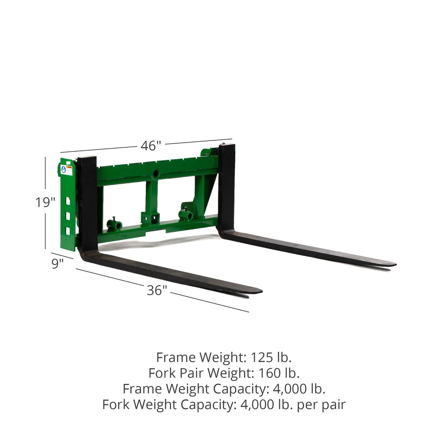 Economy Series Global Euro Pallet Fork Frame, Fits John Deere Tractors | Frame + 36" Blades - view 10