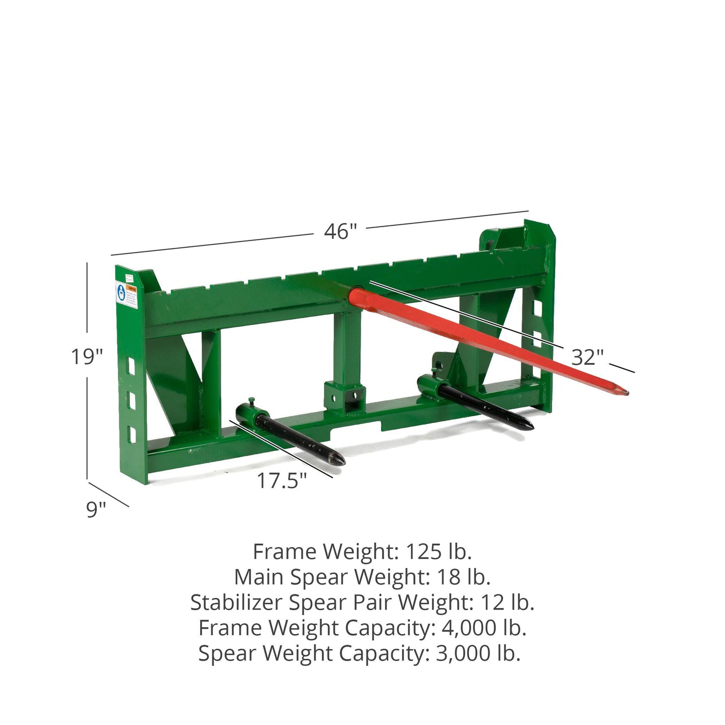 Economy Series Global Euro Hay Frame Attachment, Fits John Deere Tractors | 32" Main Spear + 17.5" Stabilizers - view 10