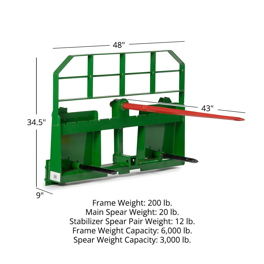 USA Made Pro Series Hook & Pin Hay Spear Frame | 43" Main Spear + Stablizers