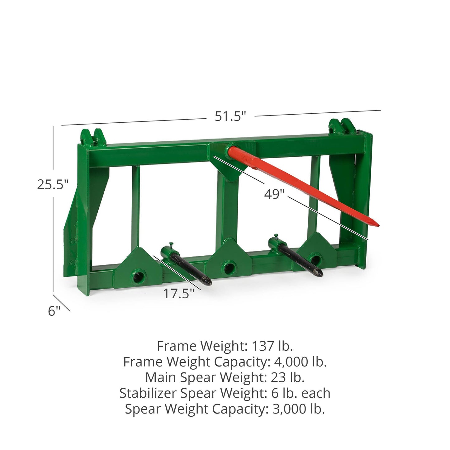 HD Hay Frame with Stabilizers Fits John Deere Tractors | Frame + 49" Spear - view 34