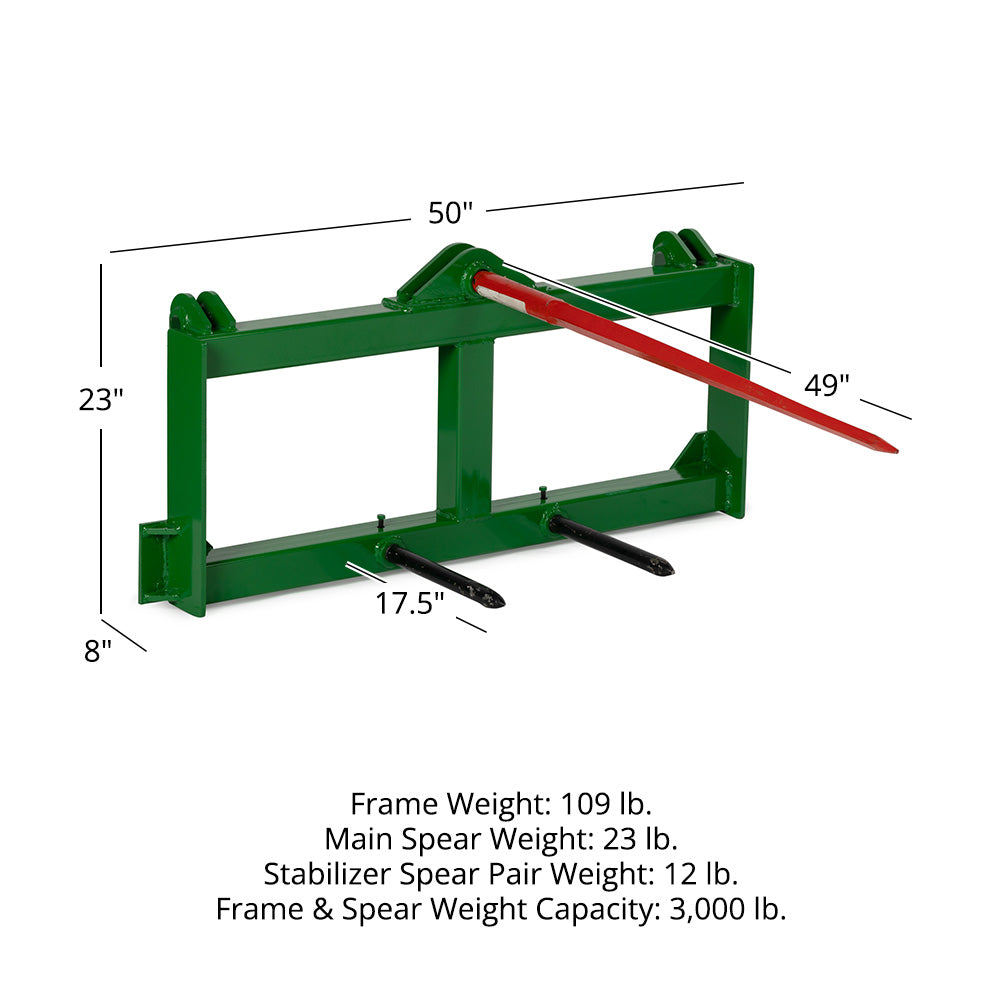 Hay Frame Attachment Fits John Deere Tractors | Frame + 49" Spear