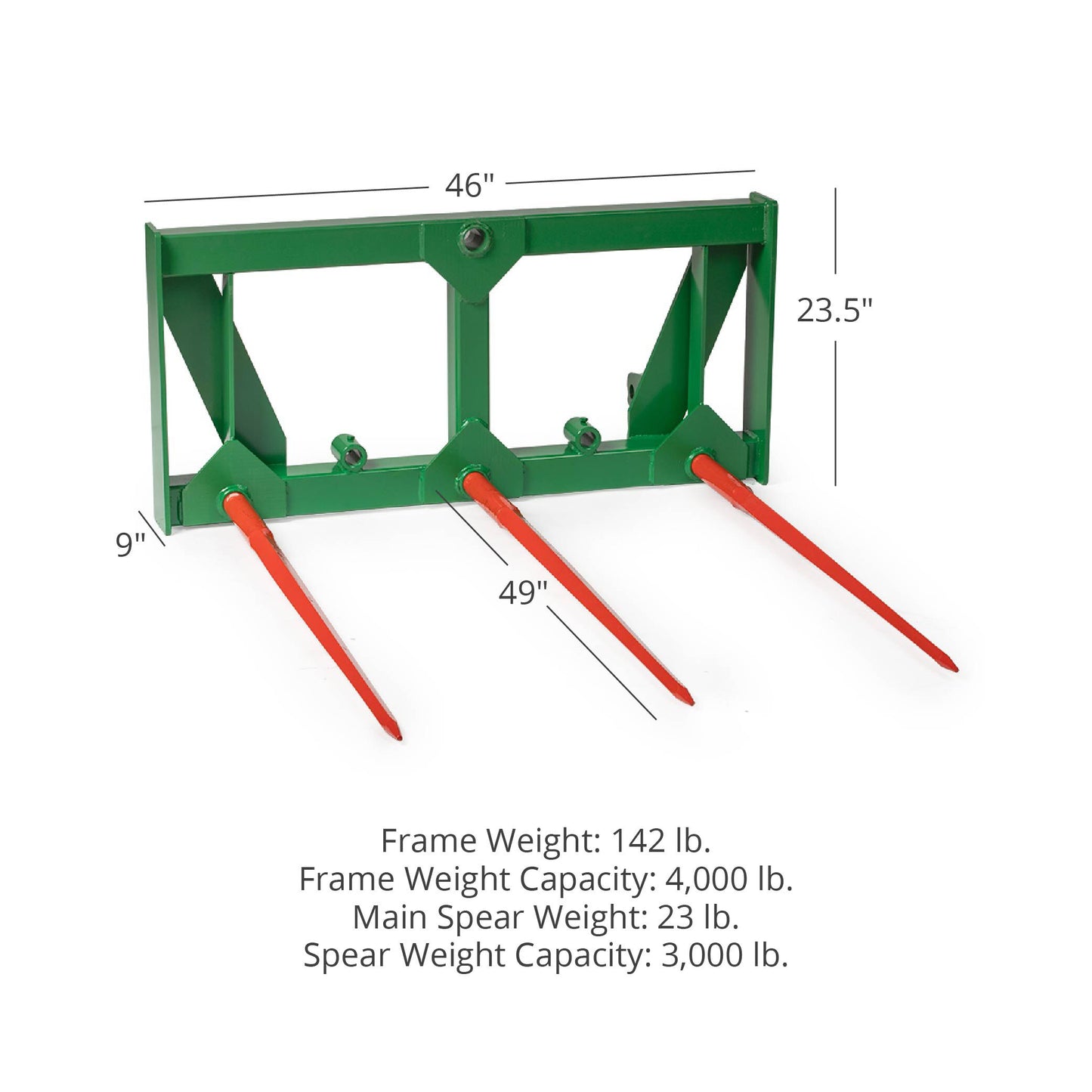 HD Global Euro Hay Frame Attachment, Fits John Deere Tractors - Number of Hay Spears: 3 - Hay Spear Length: Frame + 49" Spear | 3 / Frame + 49" Spear - view 13