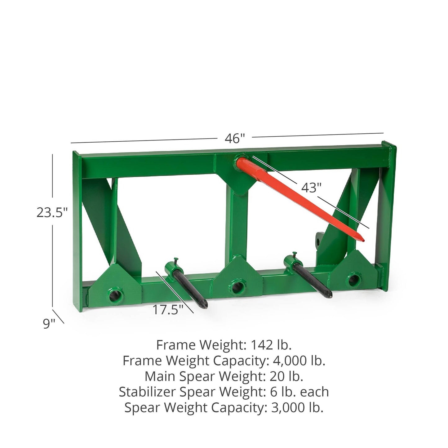 HD Global Euro Hay Frame Attachment with Stabilizers, Fits John Deere Tractors | Frame + 43" Spear - view 27