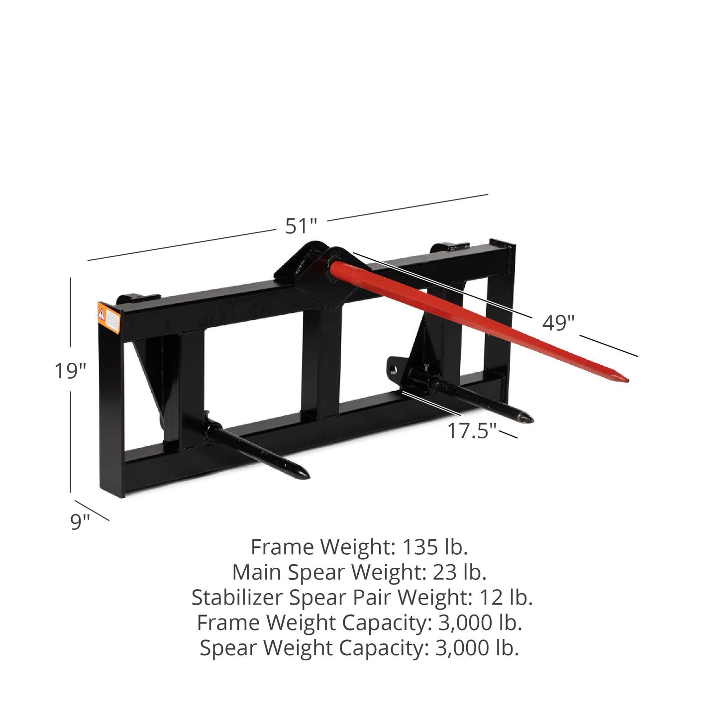 Global Euro Hay Frame Attachment Fits John Deere Tractors - Color: Black - Hay Bale Spear Length: Frame + 49" Spear | Black / Frame + 49" Spear - view 8