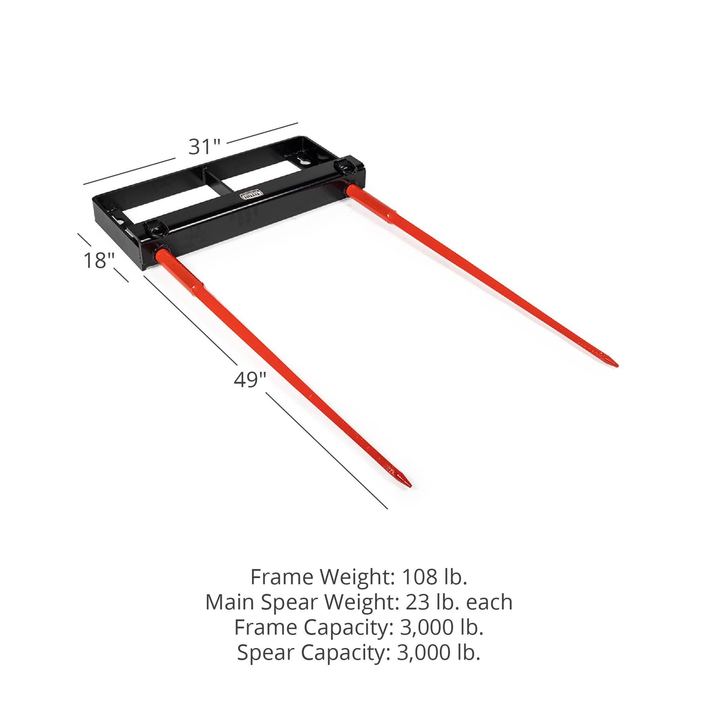 Dual Prong Hay Bale Spear Bucket Attachment | Frame + 49" Spears - view 35