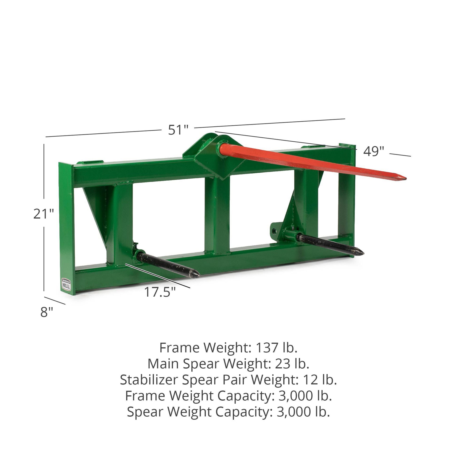 Global Euro Hay Frame Attachment Fits John Deere Tractors - Color: Green - Hay Bale Spear Length: Frame + 49" Spear | Green / Frame + 49" Spear