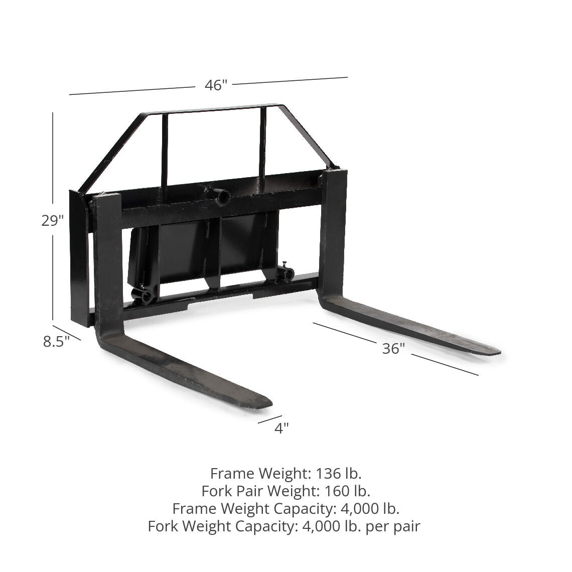 Mini Skid Steer Pallet Fork Frame Attachment, 4,000 LB Capacity | Frame + 36" Blades - view 8