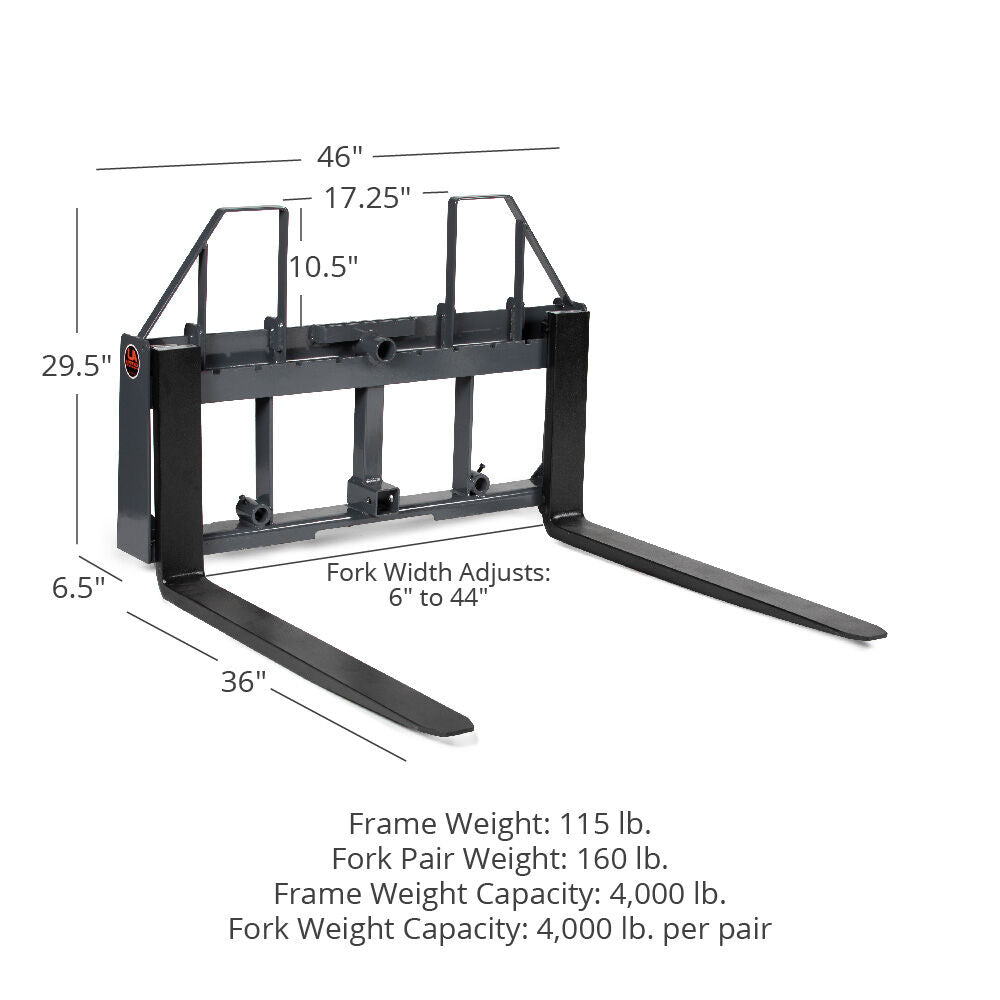 Standard Series USA Made Step-Through Pallet Fork Frame Attachment - Frame Color: Grey - Optional Pallet Fork Blades. Forks and Frames May Ship Separately. : Frame + 36" Blades | Grey / Frame + 36" Blades - view 10