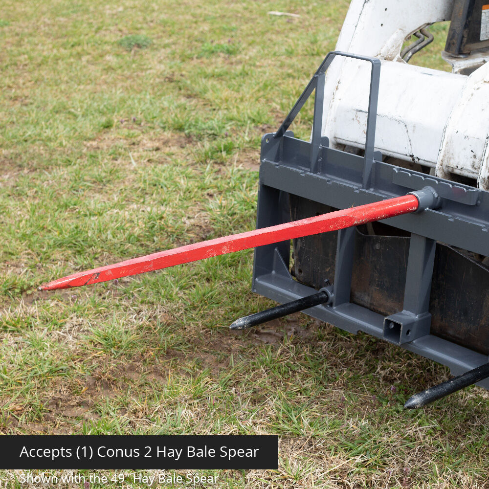 Standard Series USA Made Step-Through Hay Frame Attachment - Frame Color: Grey - Hay Bale Spear Length: 32" Main Spear + 17.5" Stabilizers | Grey / 32" Main Spear + 17.5" Stabilizers