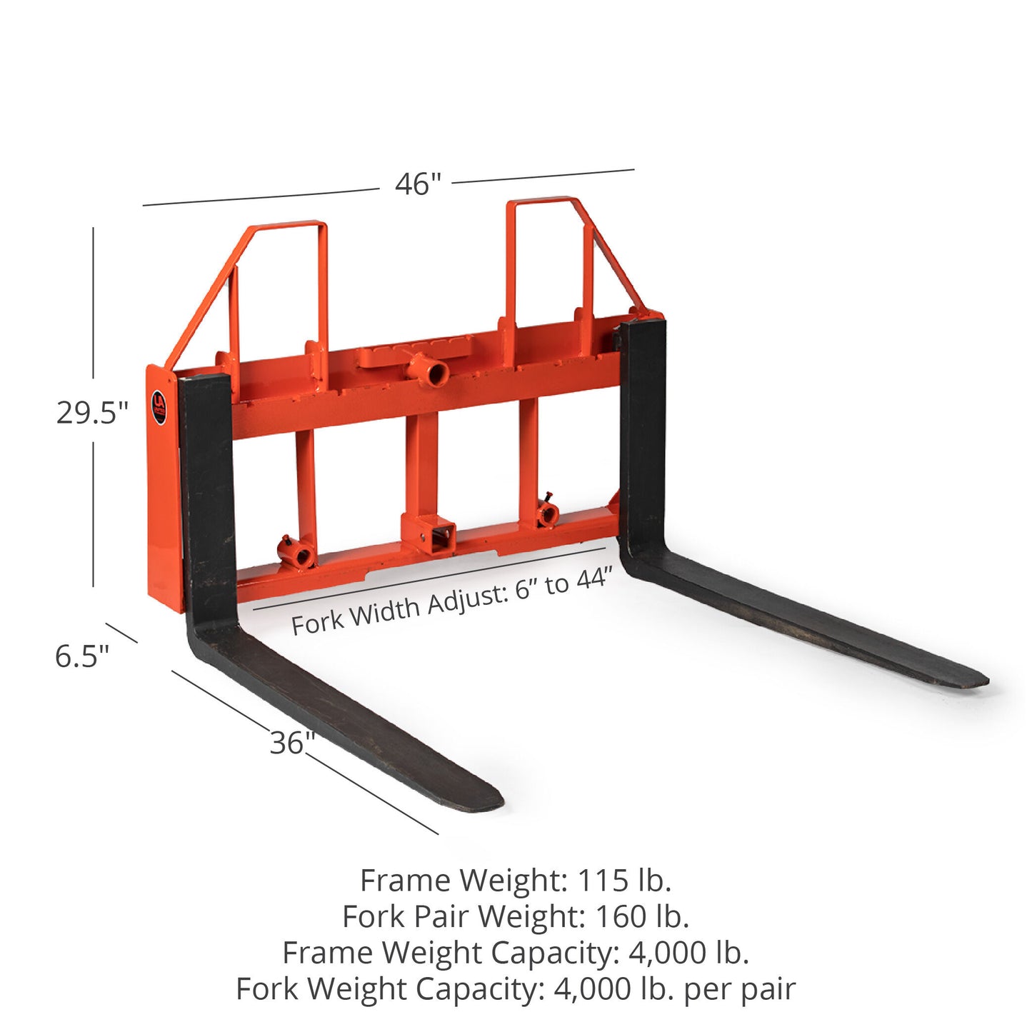 Standard Series USA Made Step-Through Pallet Fork Frame Attachment - Frame Color: Orange - Optional Pallet Fork Blades. Forks and Frames May Ship Separately. : Frame + 36" Blades | Orange / Frame + 36" Blades - view 68