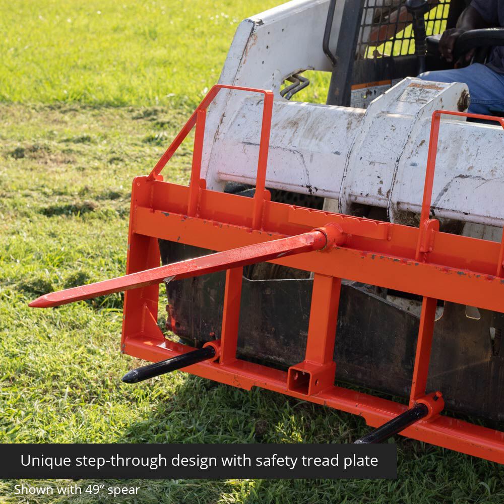 Standard Series USA Made Step-Through Hay Frame Attachment - Frame Color: Orange - Hay Bale Spear Length: 32" Main Spear + 17.5" Stabilizers | Orange / 32" Main Spear + 17.5" Stabilizers