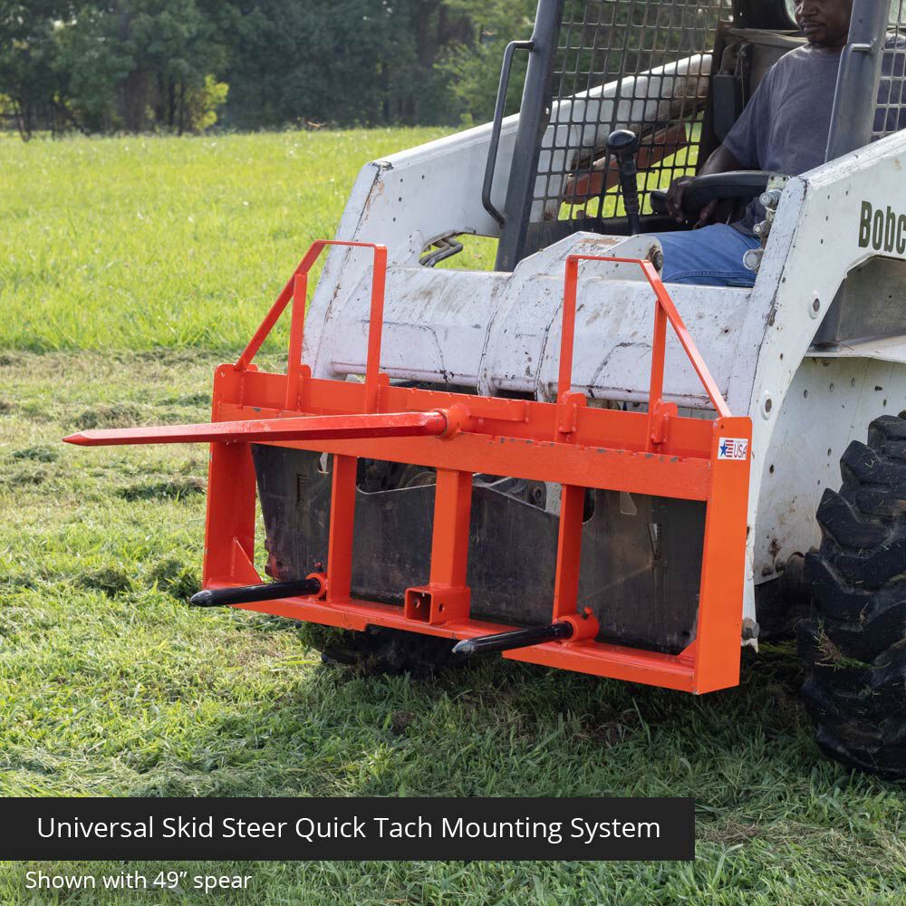 Standard Series USA Made Step-Through Hay Frame Attachment - Frame Color: Orange - Hay Bale Spear Length: 39" Main Spear + 17.5" Stabilizers | Orange / 39" Main Spear + 17.5" Stabilizers - view 52