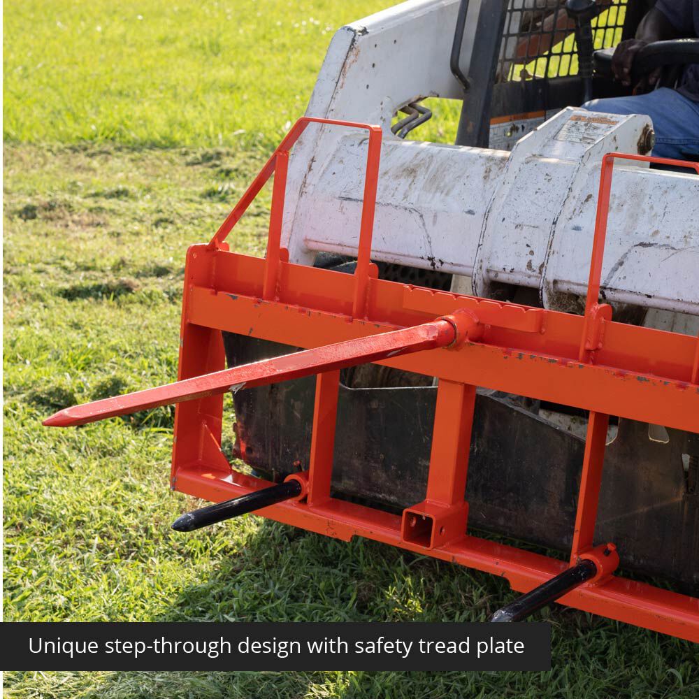 Standard Series USA Made Step-Through Hay Frame Attachment - Frame Color: Orange - Hay Bale Spear Length: 49" Main Spear + 17.5" Stabilizers | Orange / 49" Main Spear + 17.5" Stabilizers