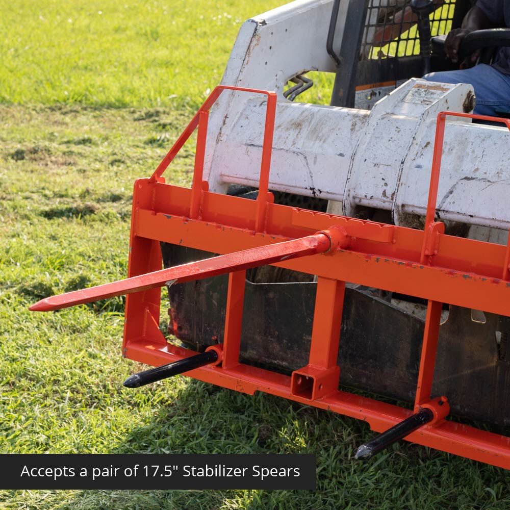 Standard Series USA Made Step-Through Hay Frame Attachment - Frame Color: Orange - Hay Bale Spear Length: 49" Main Spear + 17.5" Stabilizers | Orange / 49" Main Spear + 17.5" Stabilizers - view 73