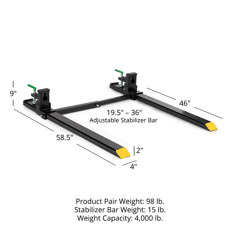 Medium-Duty Clamp-On Pallet Forks | With Stabilizer Bar