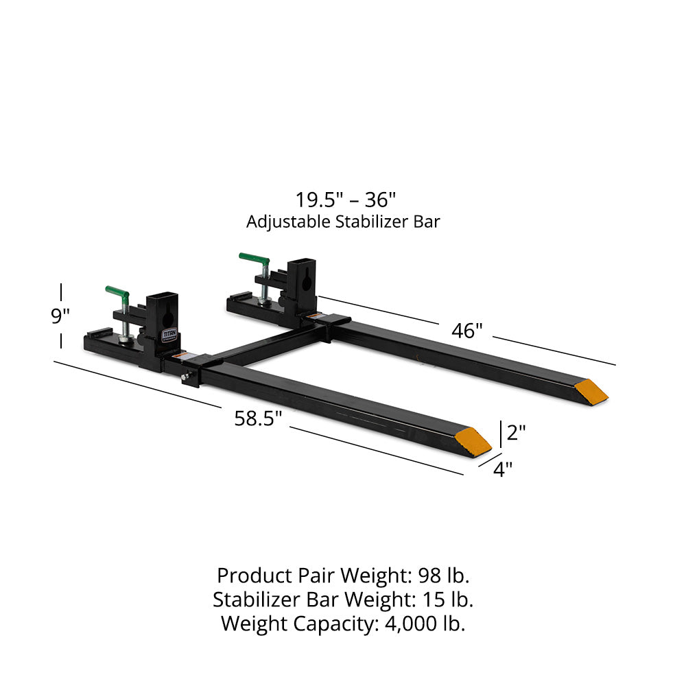 Medium-Duty Clamp-On Pallet Forks | With Stabilizer Bar