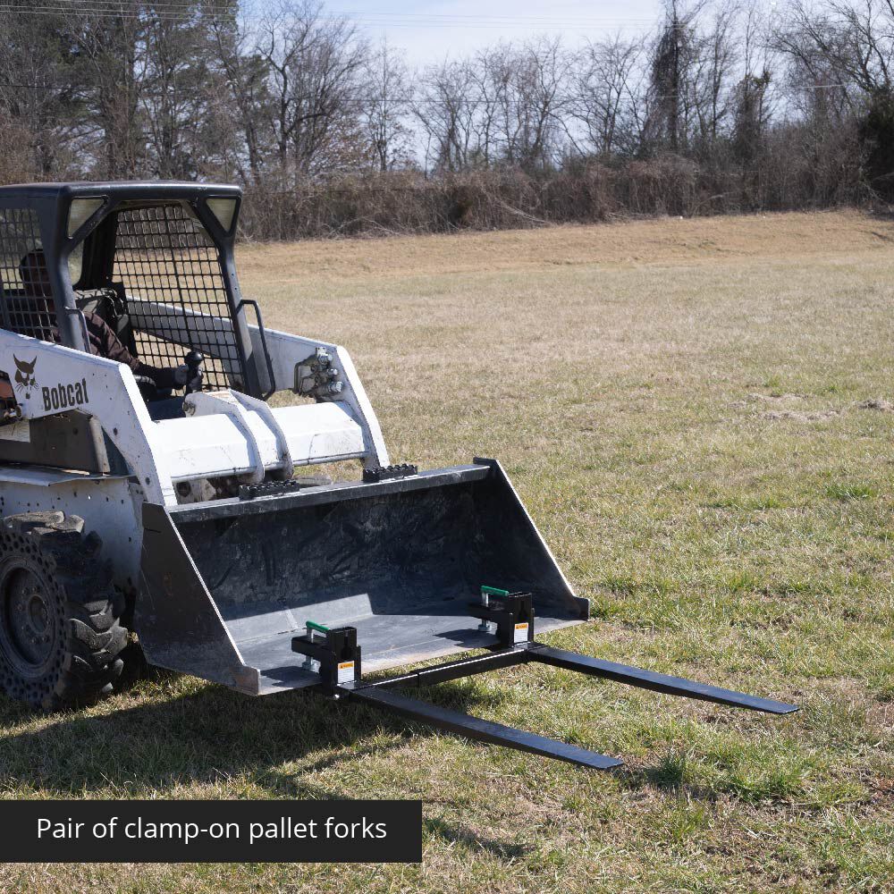 Heavy-Duty Clamp-On Pallet Forks | With Stabilizer Bar