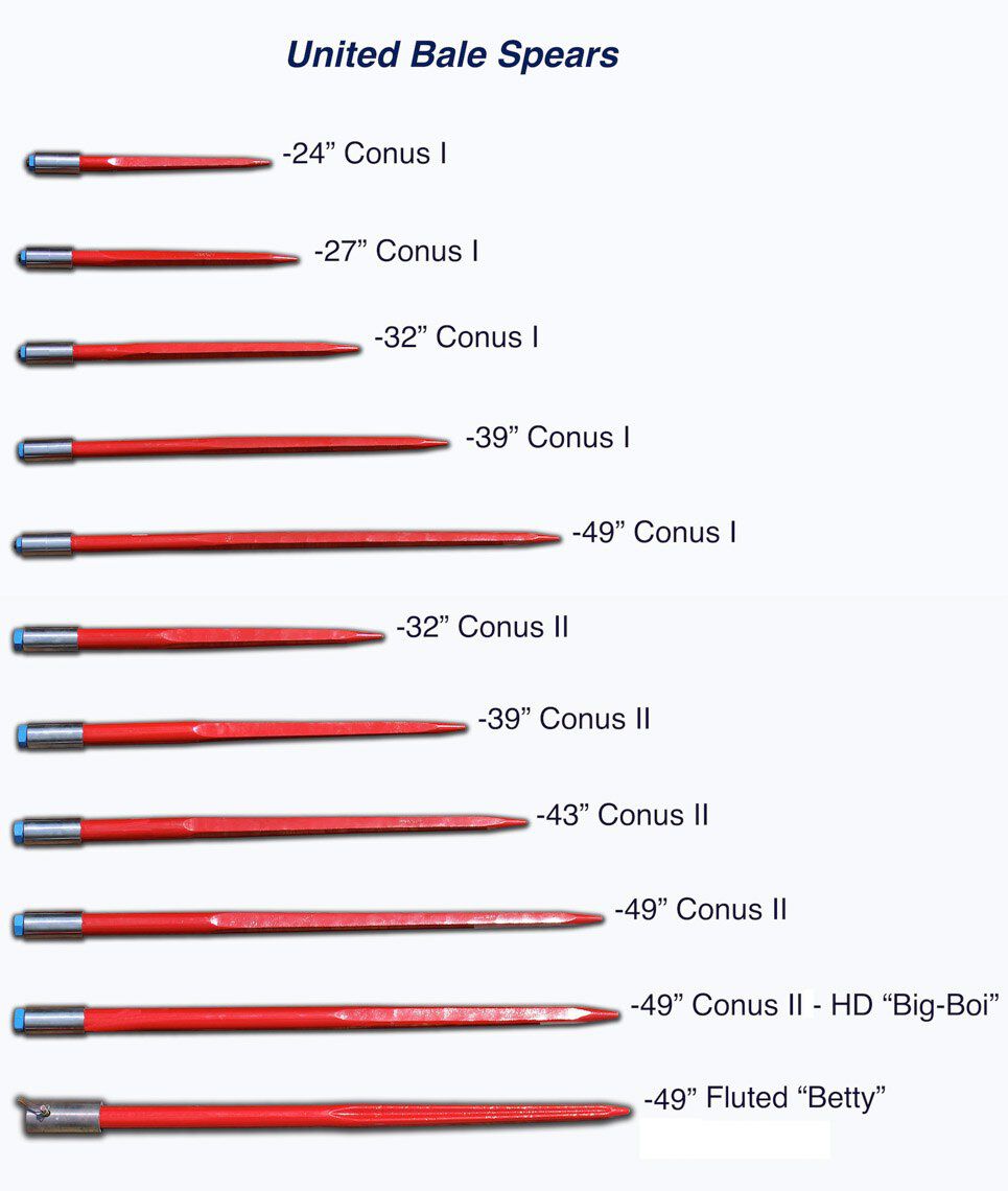 39" Square Hay Bale Spear 1,350 LB capacity, 1 3/8" Wide with Nut and Sleeve Conus 1