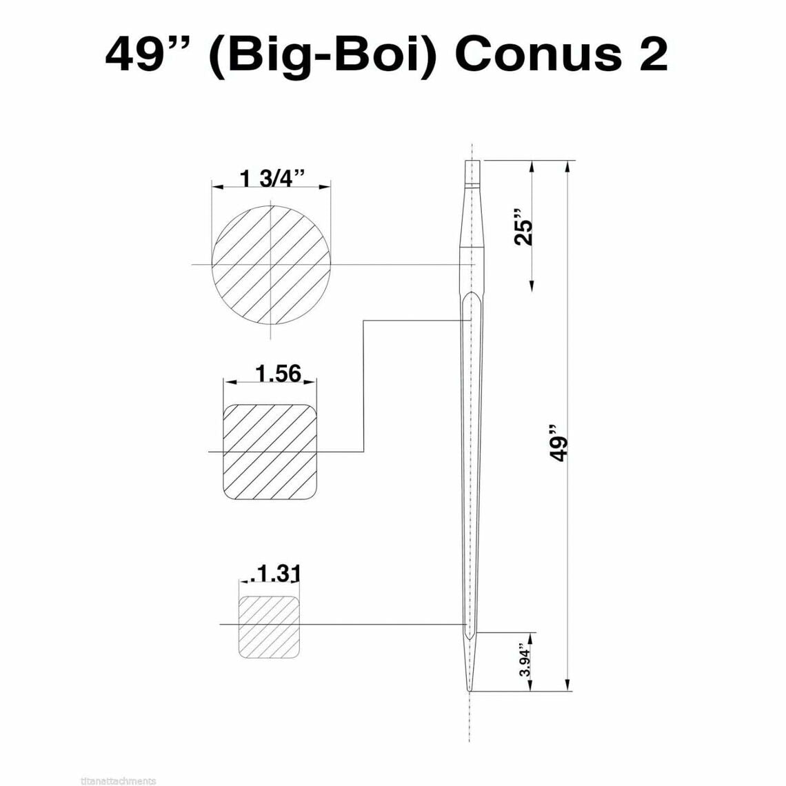 49" Square HD Hay Bale Spear 4500 lbs capacity 1 3/4" wide with nut C3 sleeve