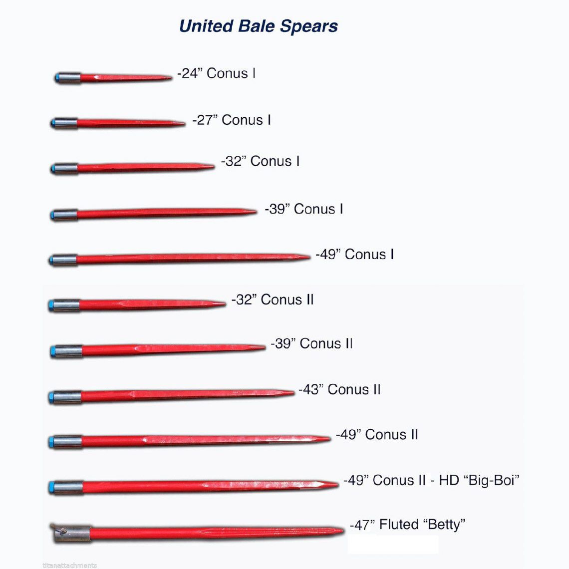 49" Square Bale Spear 3,000 lbs capacity, 1 3/4" wide with nut and sleeve Conus 2 (10 Spears)