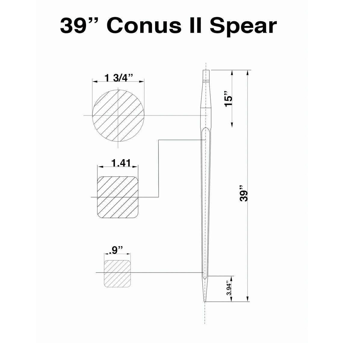 39" Square Bale Spear 3,000 lbs capacity, 1 3/4" wide with nut and sleeve Conus 2 (10 spears) - view 3