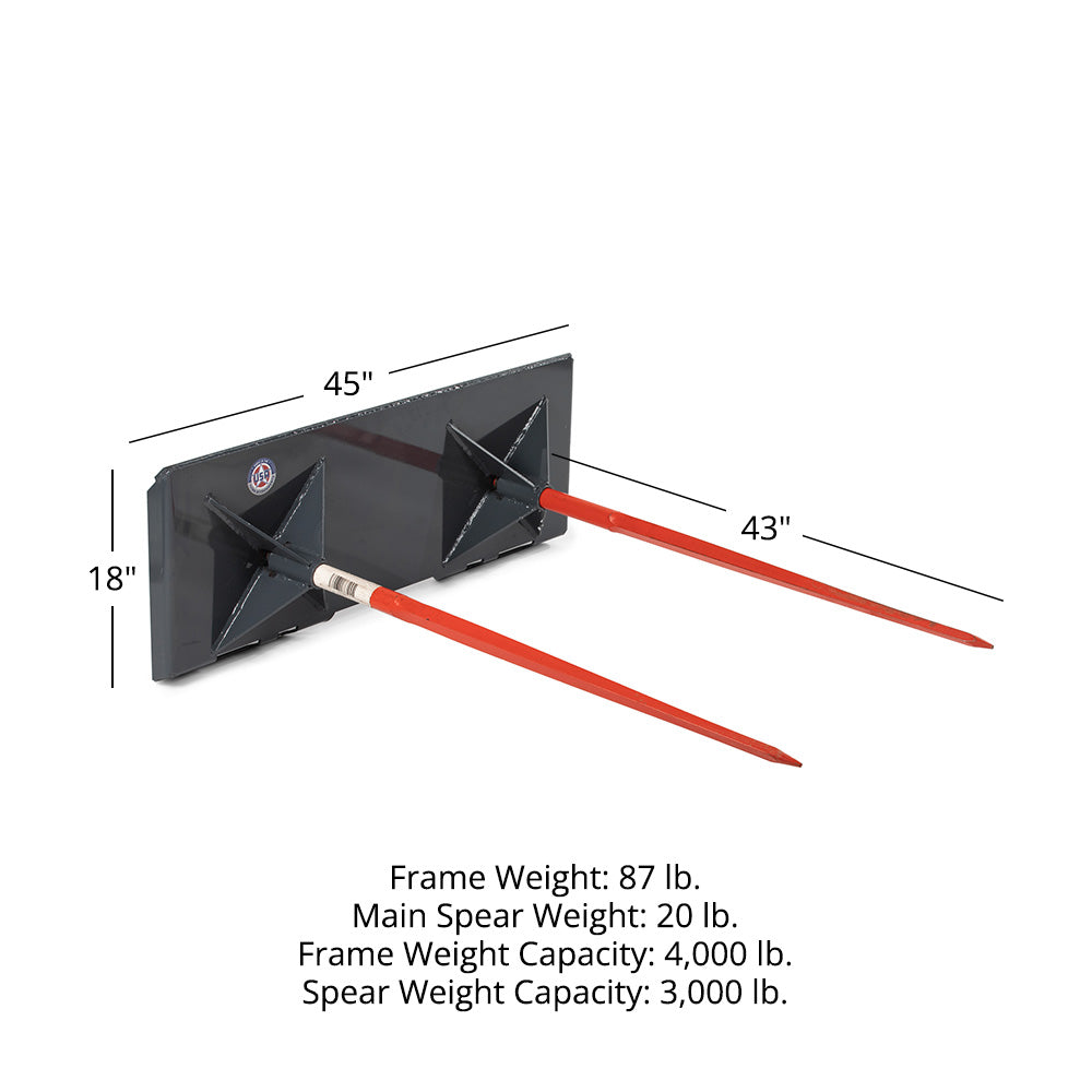 USA Made Dual Prong Hay Spear Frame Attachment | Frame + 43" Spears