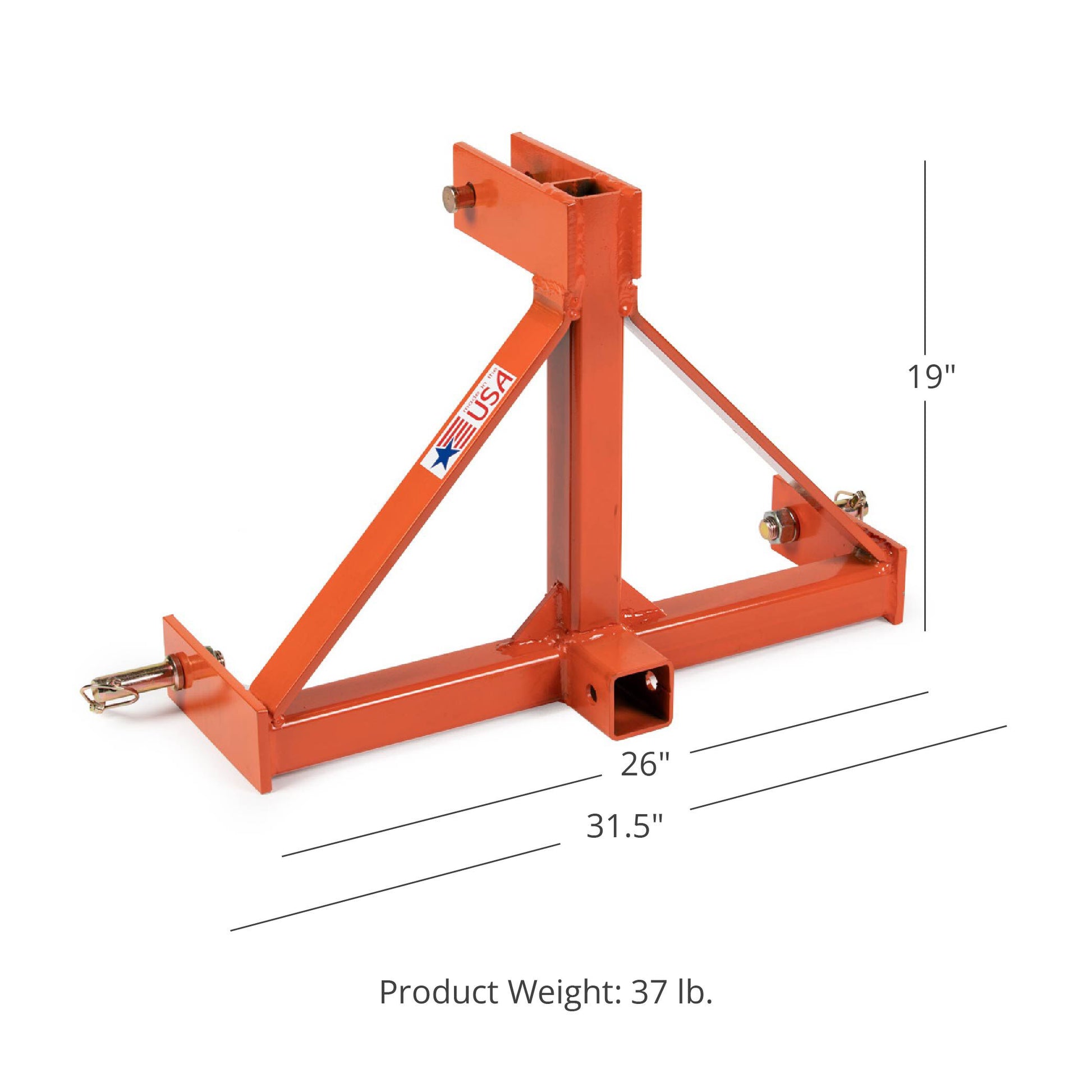 SCRATCH AND DENT - UA Category 1 3-Pt Orange 2-in Receiver Hitch – Made in USA - FINAL SALE