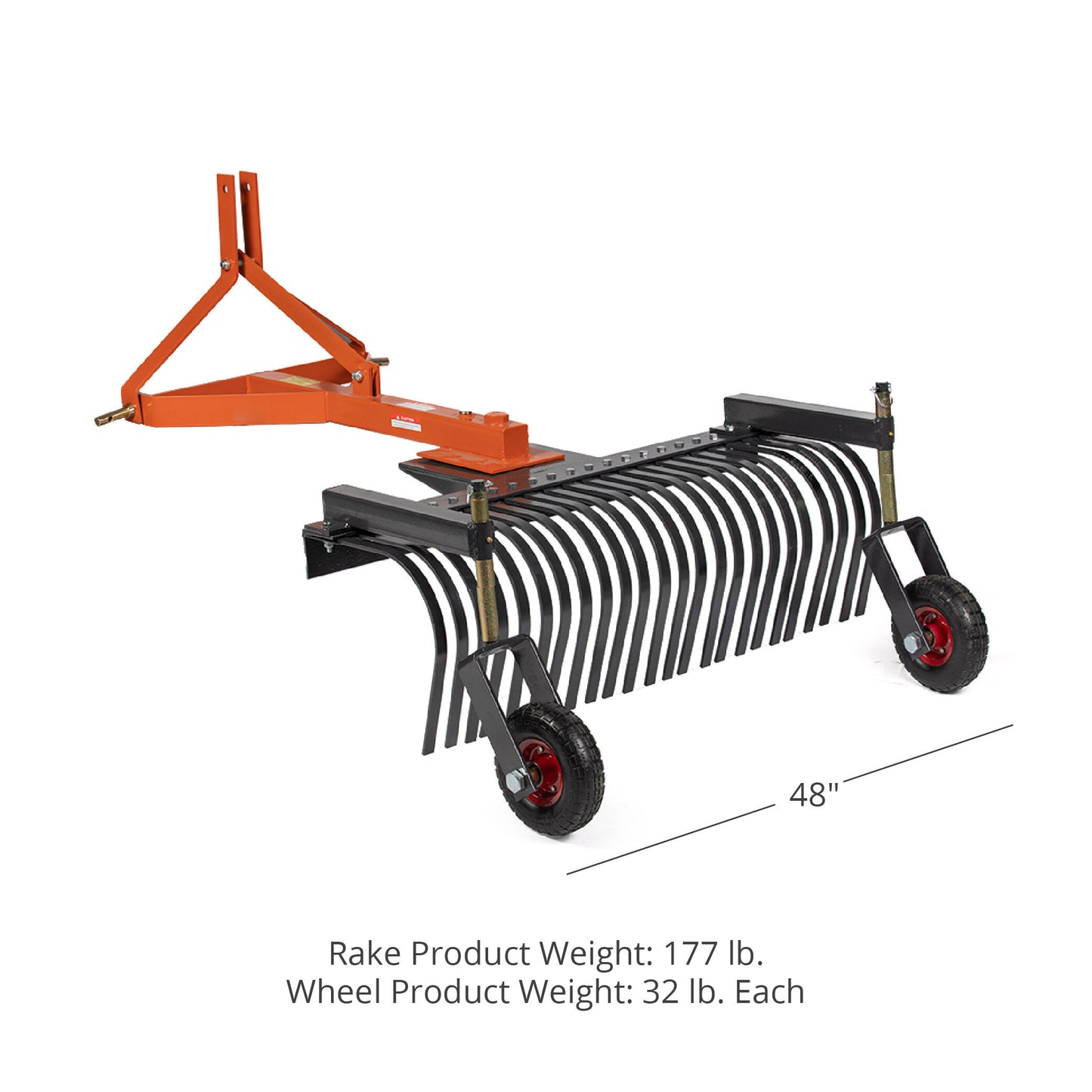 3 Point Landscape Rakes, Optional Bolt-On Wheels - Rake Length: 4' - Optional Bolt-On Wheels: Yes | 4' / Yes - view 12