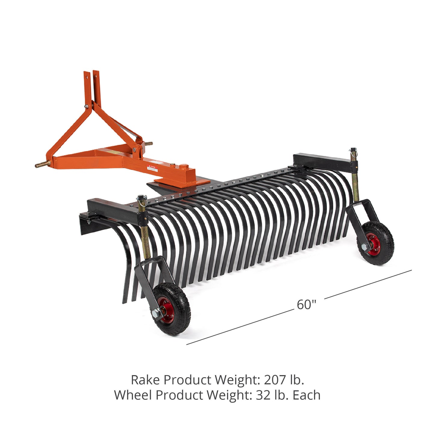 3 Point Landscape Rakes, Optional Bolt-On Wheels - Rake Length: 5' - Optional Bolt-On Wheels: Yes | 5' / Yes - view 25