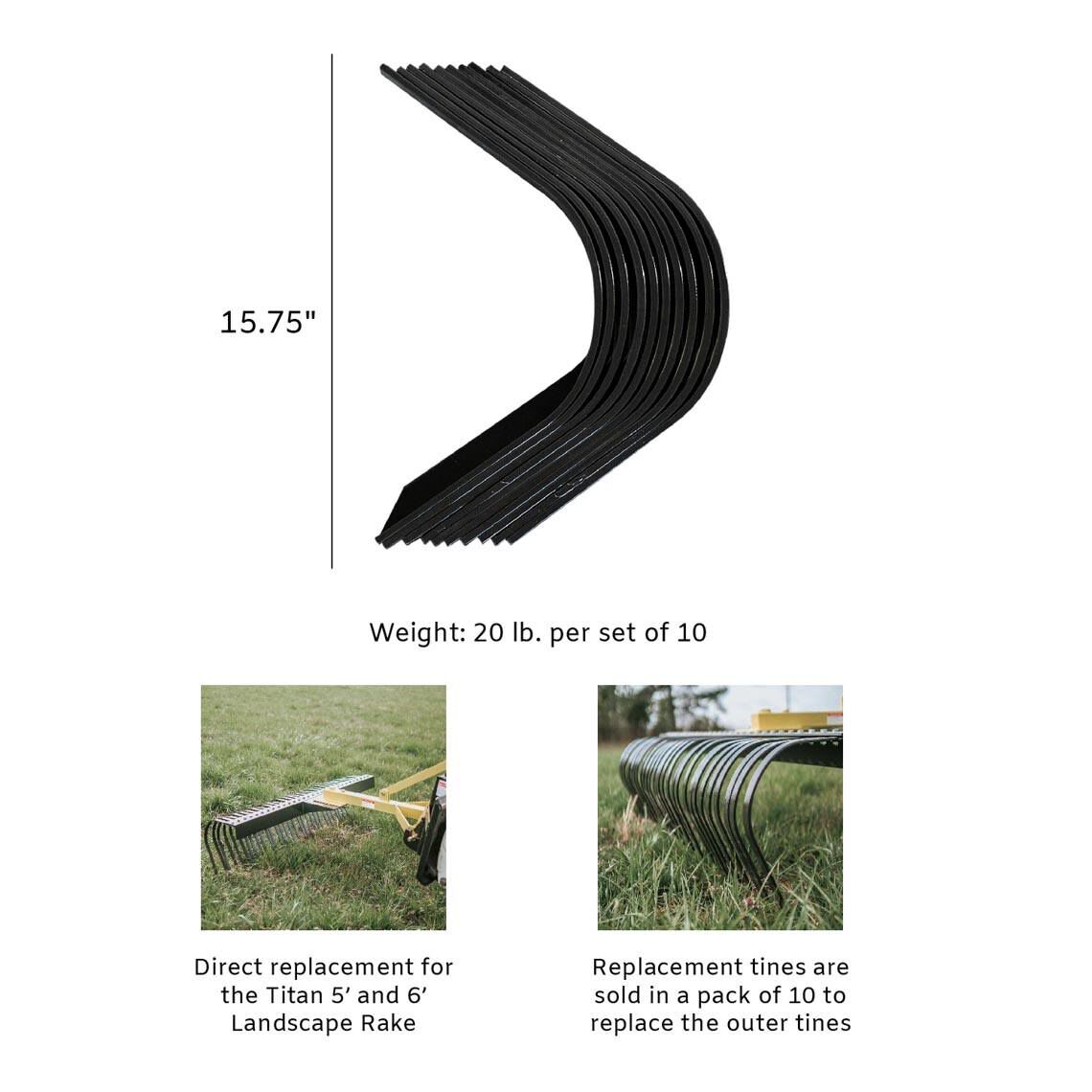 10 Replacement Tines Fit Landscape Rake for Cat 1, 3 Point, with 1 Hole