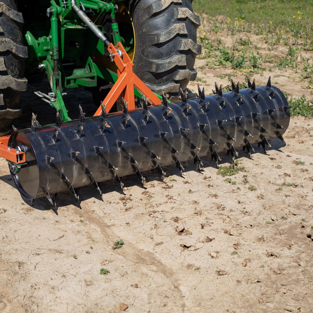 3 Point Drum Spike Aerator Fits Category 1 and 2 Tractors Tow Behind Spike Aerator Holds up to 35 Gal Water 3 Long Welded On Spikes Breaks Ground for Better Drainage Fertilization Titan Attachments