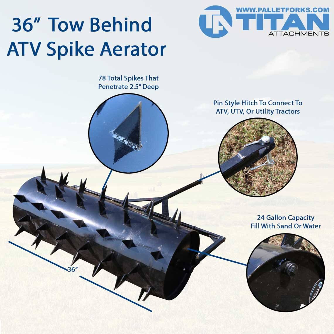 SCRATCH AND DENT - 36” Tow Behind ATV Drum Spike Aerator - FINAL SALE - view 2