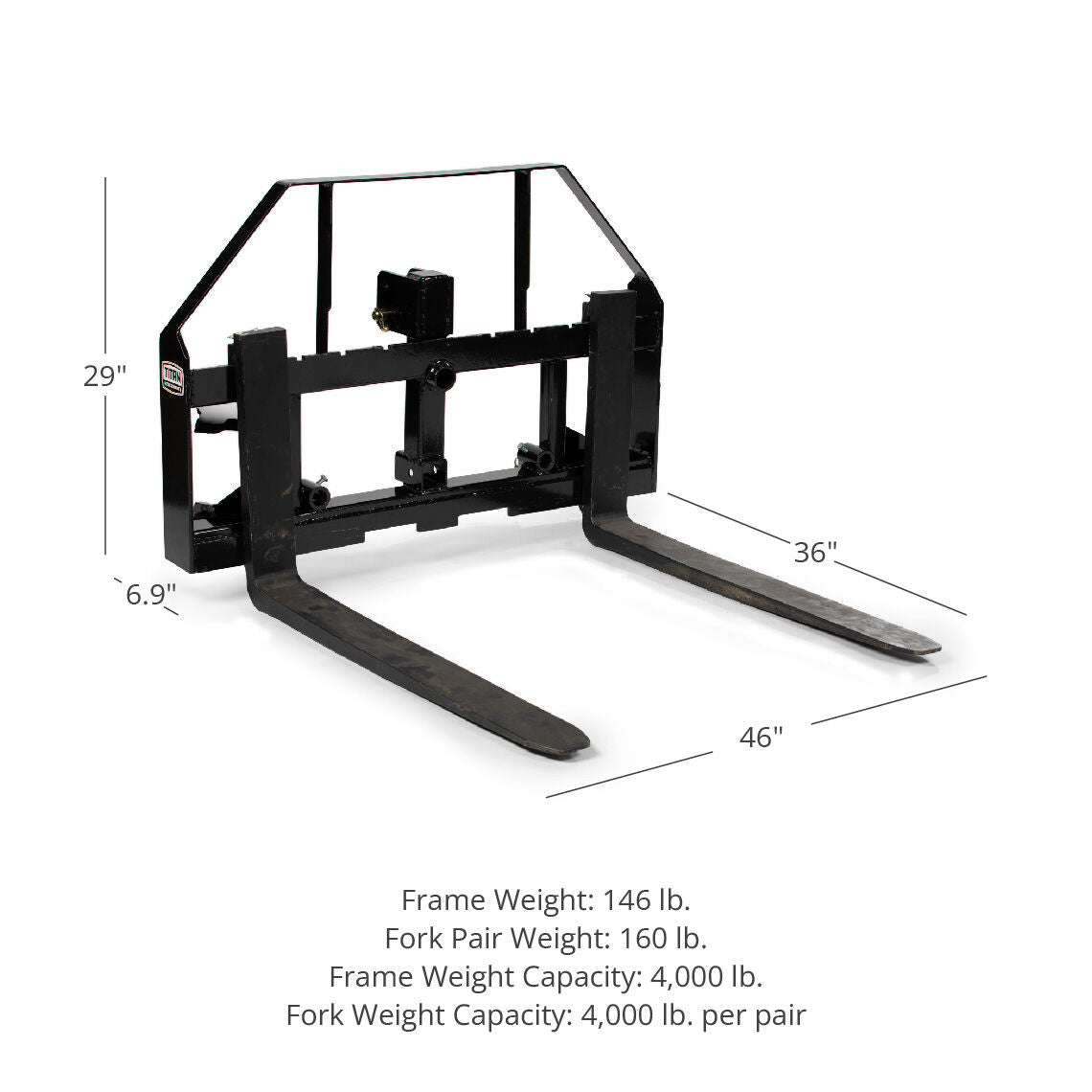 Standard Series 3 Point Pallet Fork Frame Attachment, Fits Cat I & II Tractors | 36" - view 8