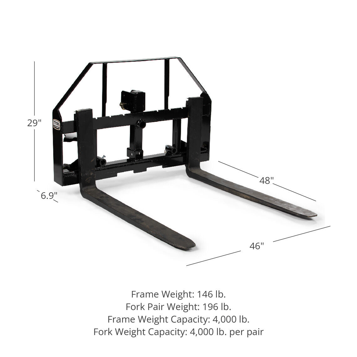 Standard Series 3 Point Pallet Fork Frame Attachment, Fits Cat I & II Tractors | 48" - view 24