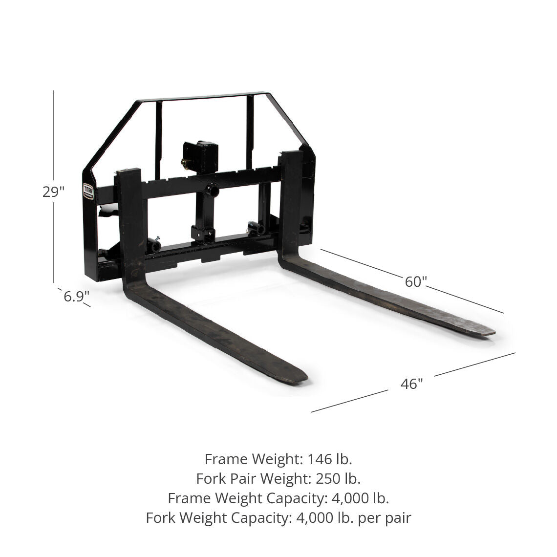 Standard Series 3 Point Pallet Fork Frame Attachment, Fits Cat I & II Tractors | 60" - view 32