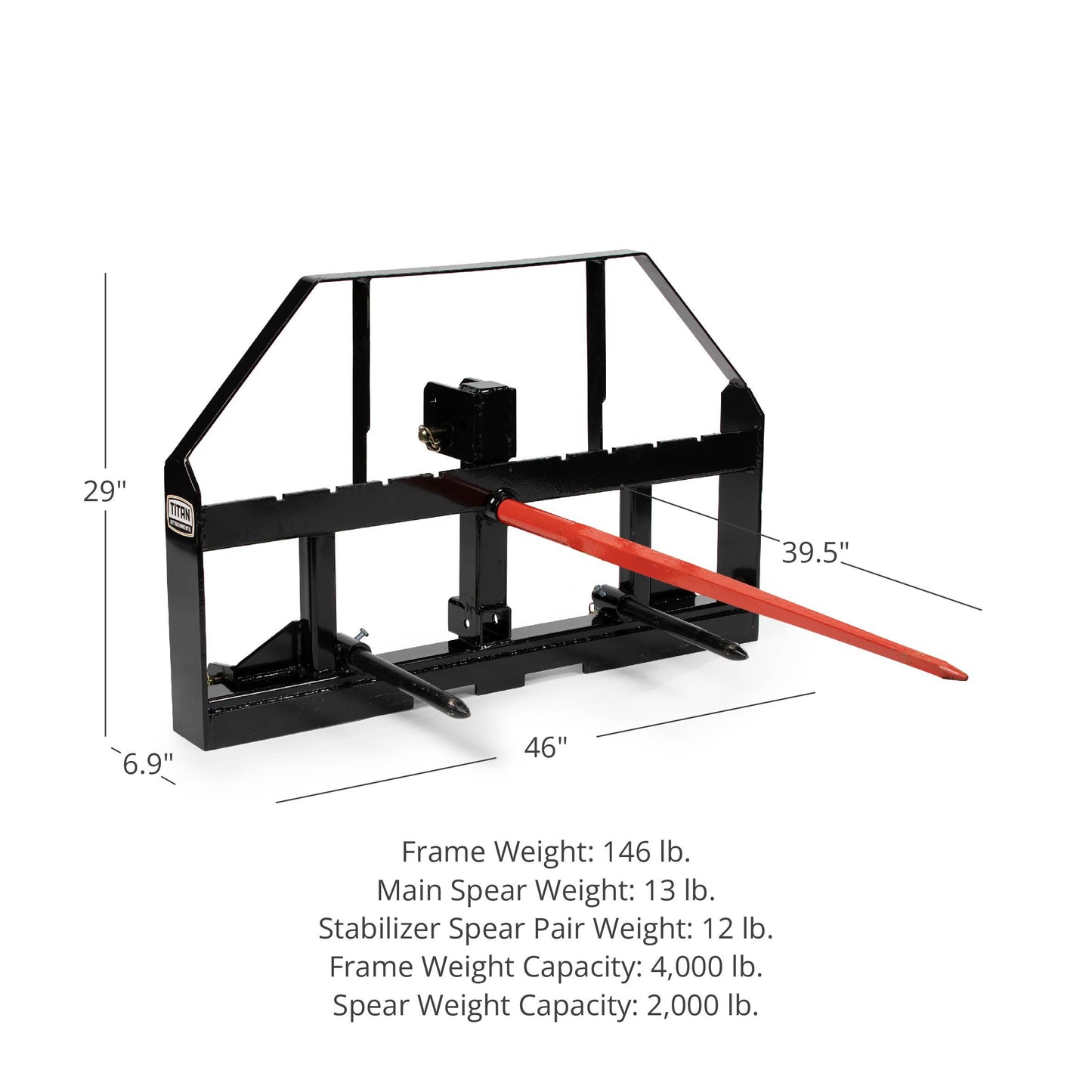 Standard Series 3 Point Hay Frame Attachment Fits Cat I & II Tractors - Hay Bale Spear Length: 39" Main Spear + 17.5" Stabilizers | 39" Main Spear + 17.5" Stabilizers - view 16