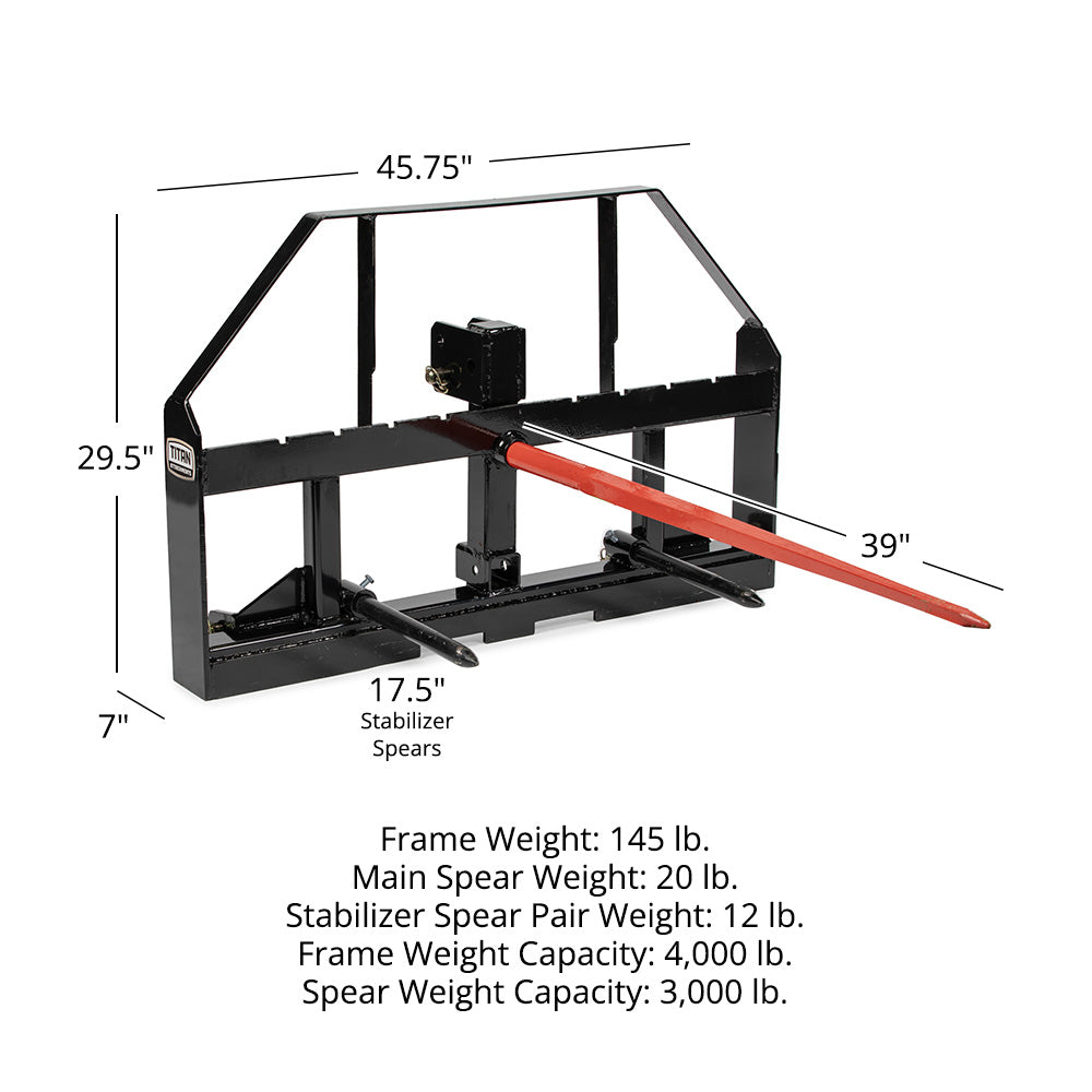 Standard Series 3 Point Hay Frame Attachment, Fits Cat I & II Tractors | 39" Main Spear + 17.5" Stabilizers - view 20