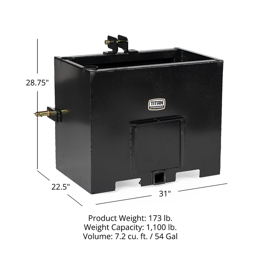 3 Point Black Ballast Box Fits Category 2 Tractors | Titan Attachments