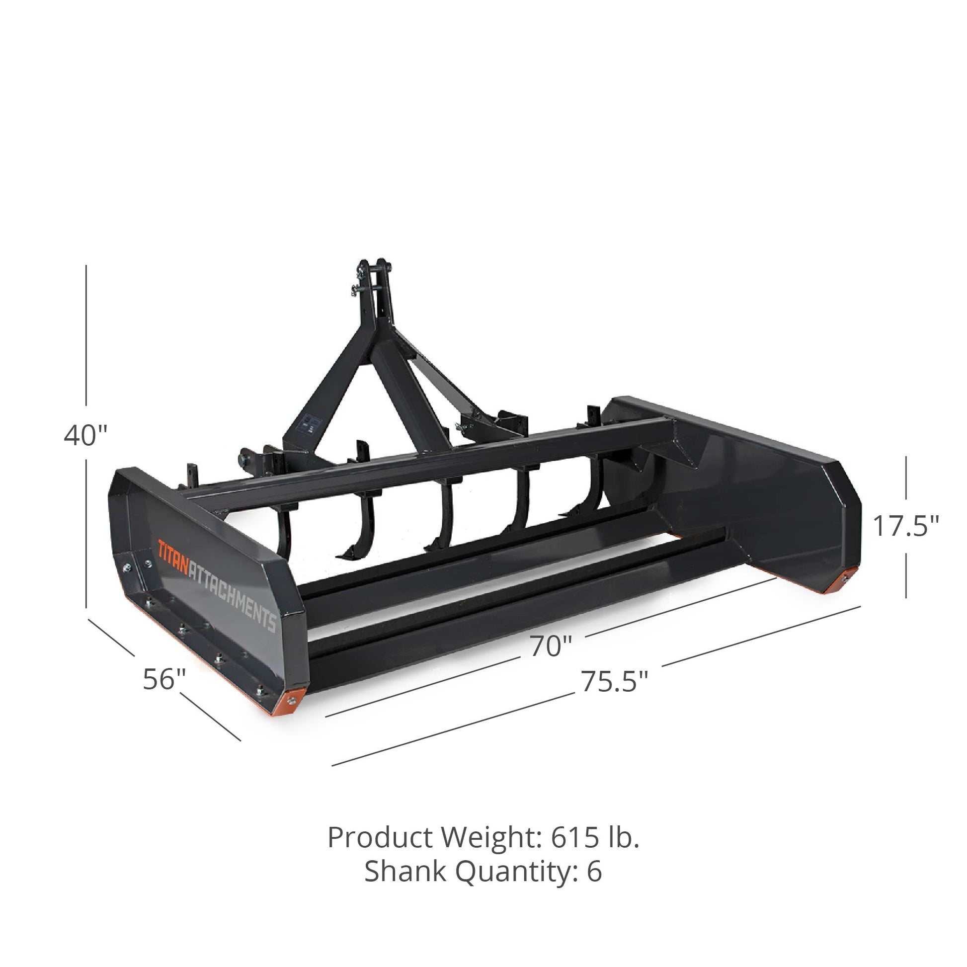 Land Leveler and Grader - Rake Length: 6' - Optional Shank Attachments: Leveler + Shanks | 6' / Leveler + Shanks