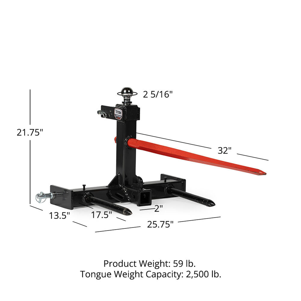 Standard Series 3 Point Gooseneck Trailer Hitch and Hay Bale Attachment | Charcoal / Frame + 32" Spear