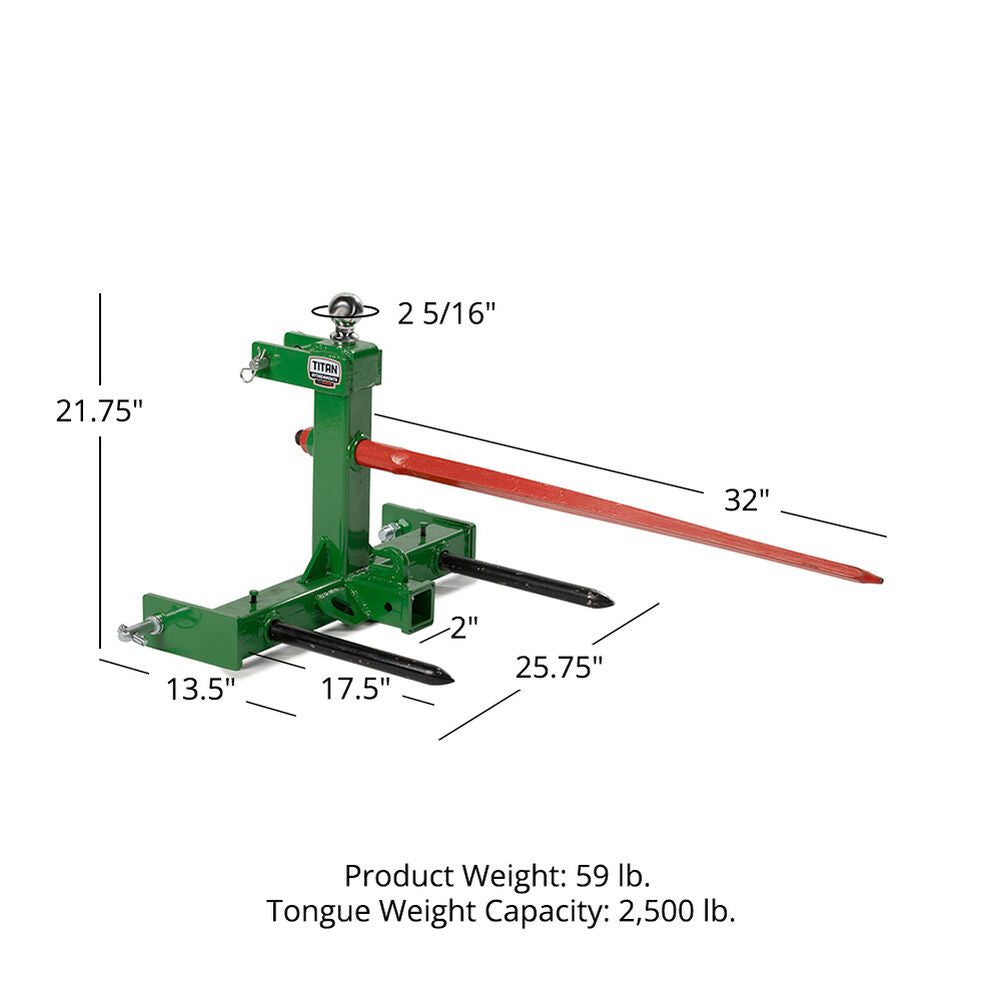 Standard Series 3 Point Gooseneck Trailer Hitch and Hay Bale Attachment | Green / Frame + 32" Spear - view 70