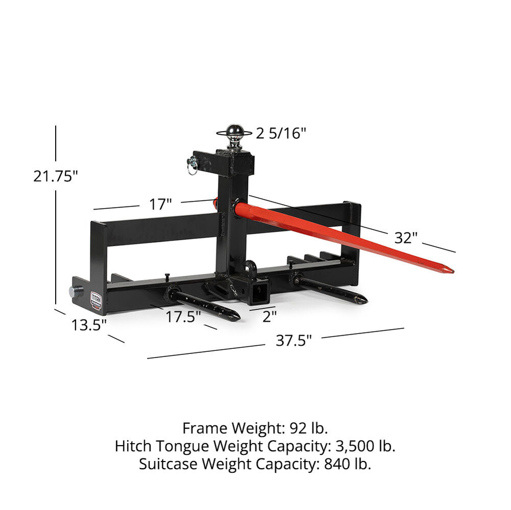 Pro Series 3 Point Hitch Receiver with Suitcase Rack | Frame + 32" Spear - view 20