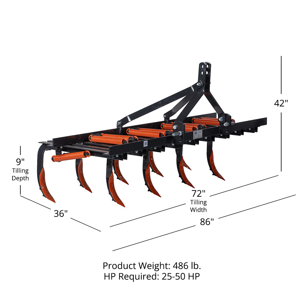 3 Point Spring-Loaded Tine Tiller | 72" - view 24