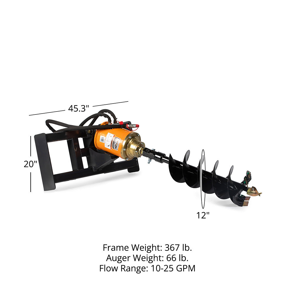 Skid Steer Hydraulic Auger Attachment | Frame + 12" Auger